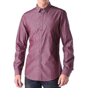 Diesel S-Nami Camicia Button Up Shirt Men S‎ Slim Fit Silk Blend Burgundy